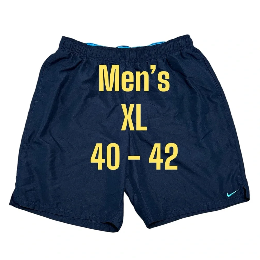 Men’s Nike XL Swim Trunk Shorts Mesh Lined Elastic Drawstring Blue 9” Inseam - Picture 2 of 8